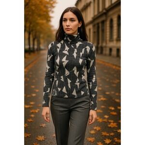 CIVIDINI Sweater Womens 42 Small Wool Made In Italy Charcoal Abstract Art Ribbed